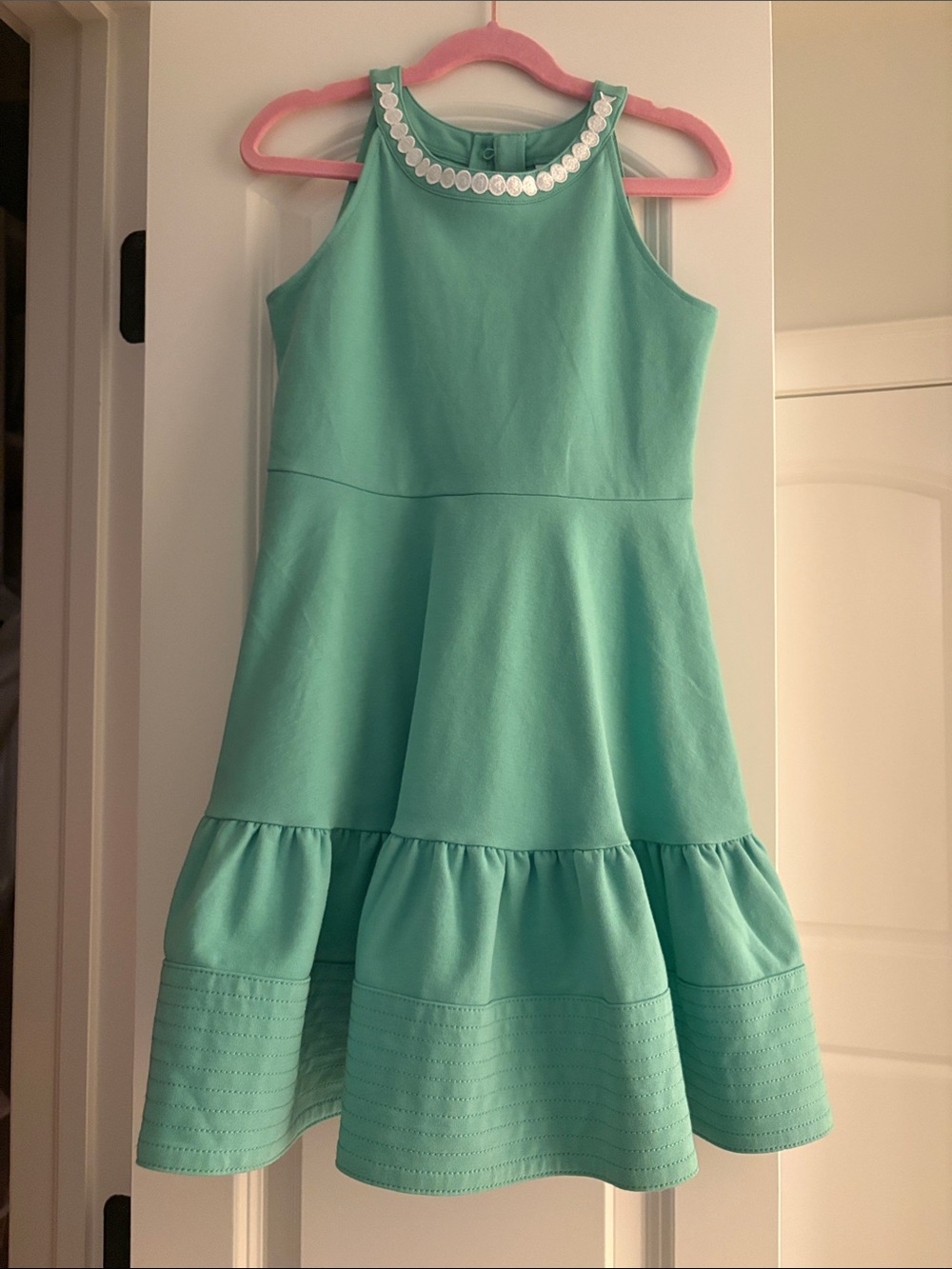 Janie & Jack Girls' Sleeveless Aqua Party Dress with Decorative Neckline